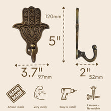 Load image into Gallery viewer, Hamsa Hooks - Old Gold - 2 Pack
