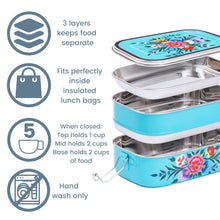 Load image into Gallery viewer, Tiffin Lunch Box - Folk Art Enamelware
