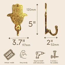 Load image into Gallery viewer, Hamsa Hooks - Gold - 2 Pack
